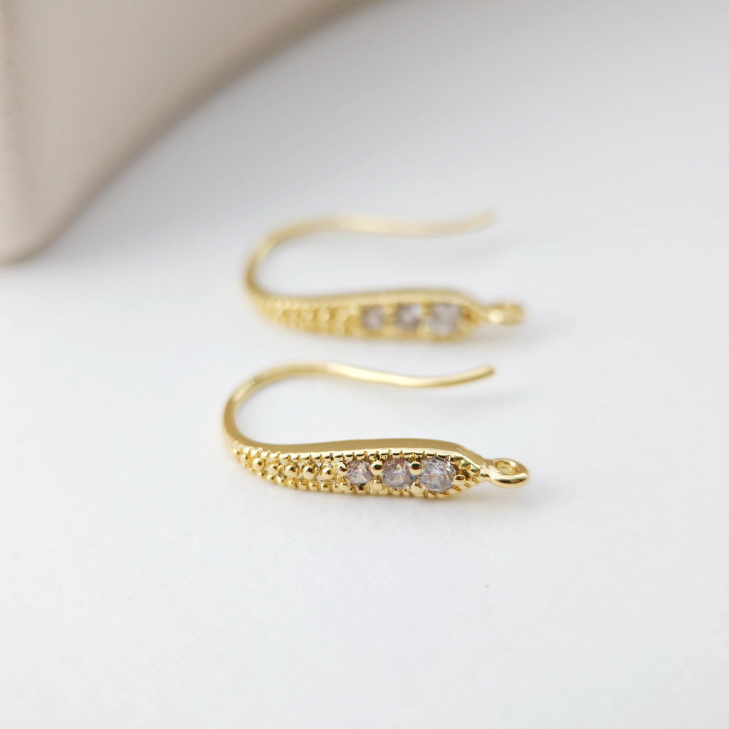 18K Gold Plated Ear Wires, Cubic Pave Earring Hooks, Nickel Free, Fish Hooks, Ear Wires for Jewelry Making D0174