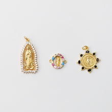 Load image into Gallery viewer, Cubic Saint Maria Charm, Religious Pendant, 18K Gold Plated Micro CZ Pave Our Lady Pendant, Vintage Necklace Making Charm