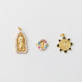 Cubic Saint Maria Charm, Religious Pendant, 18K Gold Plated Micro CZ Pave Our Lady Pendant, Vintage Necklace Making Charm