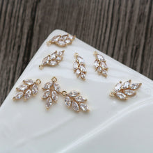 Load image into Gallery viewer, 2PCS CZ Pave Leaves Charm, Cubic Zircon Crystal Leaf Pendant, Necklace Pendant, Gold Plated Charm, Jewelry Findings HL049-F012