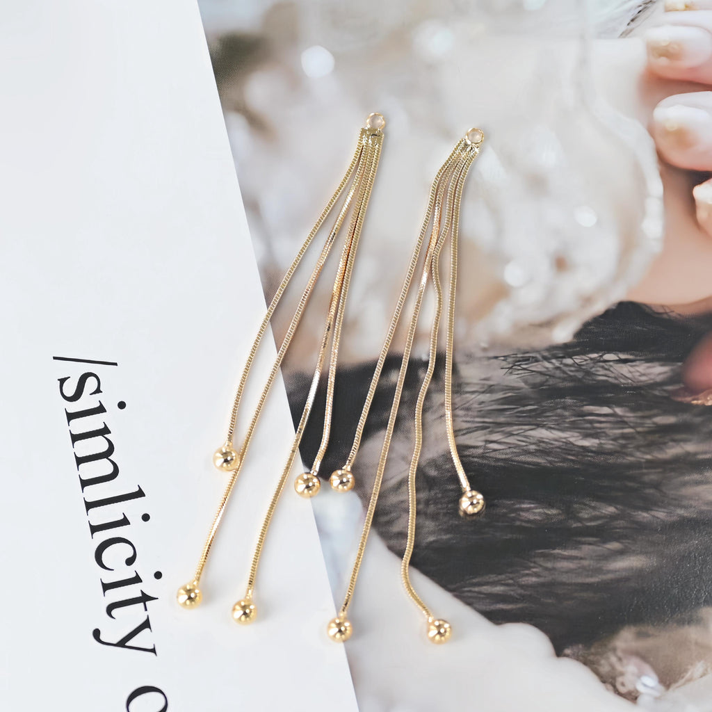10pcs Gold Chain Tassel Pendant, Gold Beads Snake Chain Charm, 18K Gold Plated Earring Chain Pendant, Earring Findings ZX086