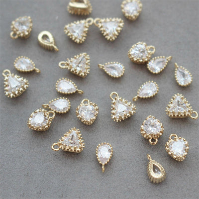 Heart Charms, Drop, Triangles Crystal Cubic Pave Pendant, 14K Gold Plated, Bracelet Necklace Making Pendants, Jewelry Findings GZ427