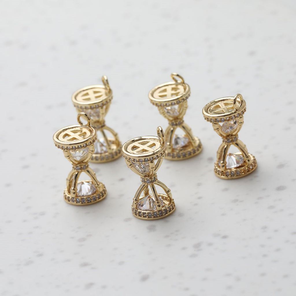 3D Hourglass Pendant, Gold/Silver Plated, Cubic Zirconia Charms, 14K Gold Plated, Necklace Making Pendants, Jewelry Findings GT030