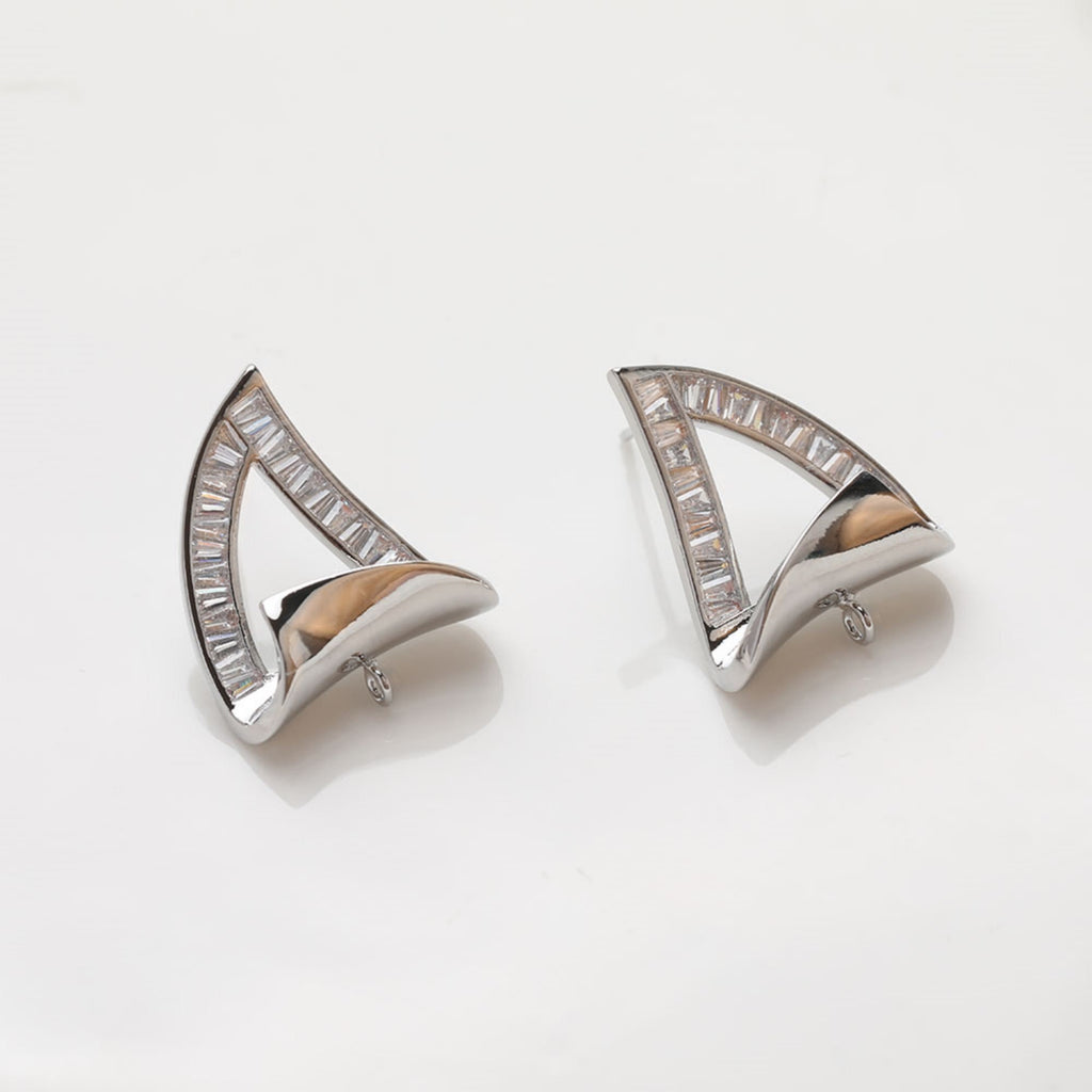 Pendientes de botón con diseño de velero, oro/plata de 14 quilates, circonitas pavé, plata de ley 925, sin níquel, con aro JG071