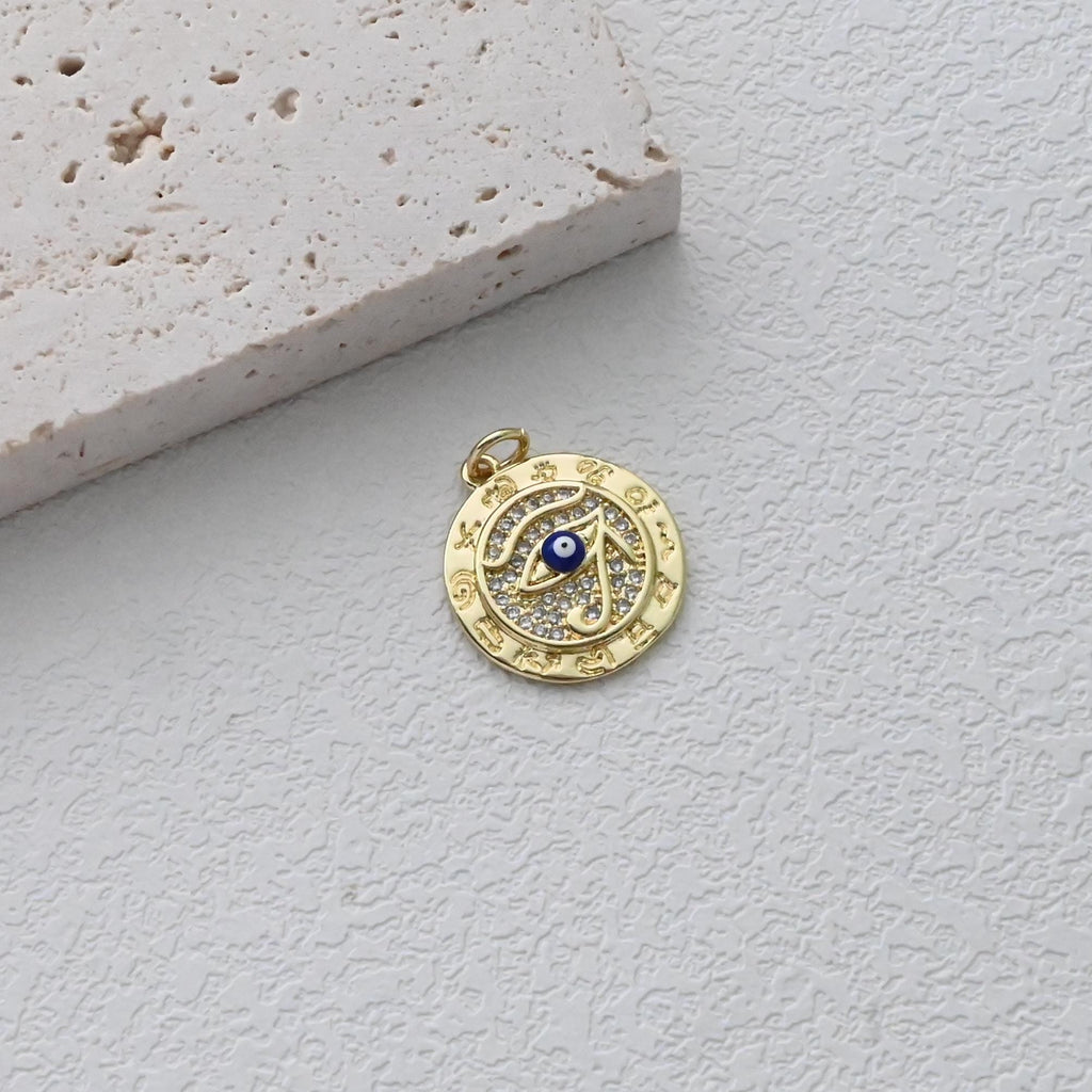 Dije de ojo turco cúbico, colgante redondo con pavé de circonitas cúbicas bañado en oro de 18 quilates, dije para hacer collares, accesorios de joyería S1302