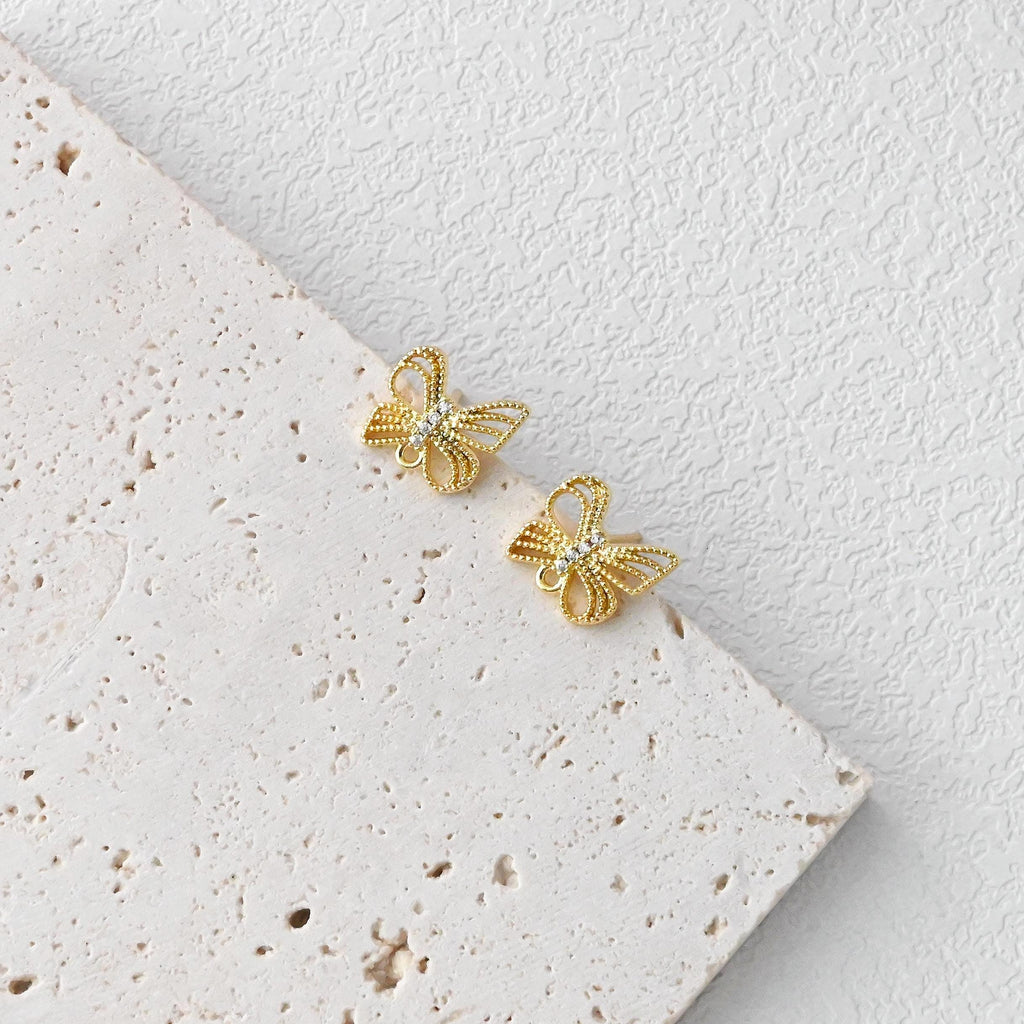 Butterfly Post Earring, 18K Real Gold Plated Brass Stud Earring With Loop, S925 Silver Pin, Nickel Free, Earring Finding D0416