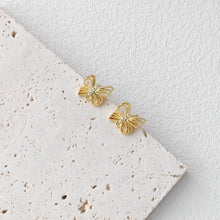 Load image into Gallery viewer, Butterfly Post Earring, 18K Real Gold Plated Brass Stud Earring With Loop, S925 Silver Pin, Nickel Free, Earring Finding D0416