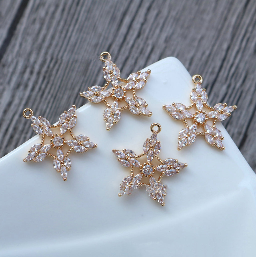 CZ Pave Star Charm, Cubic Zircon Crystal Pendant, CZ Earring Charms,  Real Gold Plated Brass Earring Charms, Jewelry Findings HL035-F152