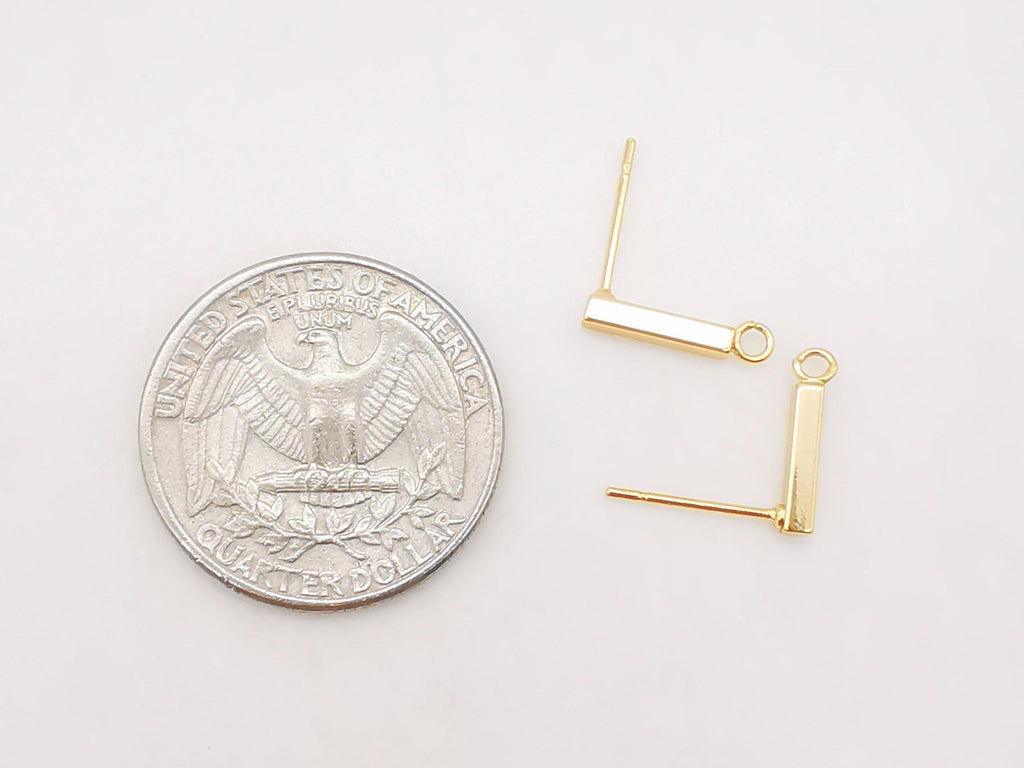 10 pendientes rectangulares con aros, sin níquel, 13 x 2 mm, chapados en oro de 18 quilates, S276