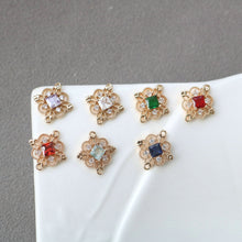 Load image into Gallery viewer, 10pcs Flower Connector, Cubic Zircon Crystal Pendant, Bracelet Necklace Pendant, 14K Real Gold Plated, Jewelry Findings HL110-F008