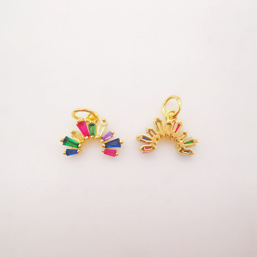 12x7mm Colorful Cubic Micro Pave Charm, CZ Rainbow Pave Pendant, 18K Gold Plated, Necklace charms, Jewelry Findings S607