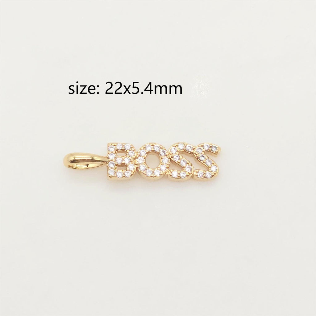 Words Pave Charm, Dear/OMG/Angel/Boss/Amore/Kiss/Lucky/Love, 18K Gold Plated, Necklace Making, CZ Pave Pendant, Jewelry Supplies S20345