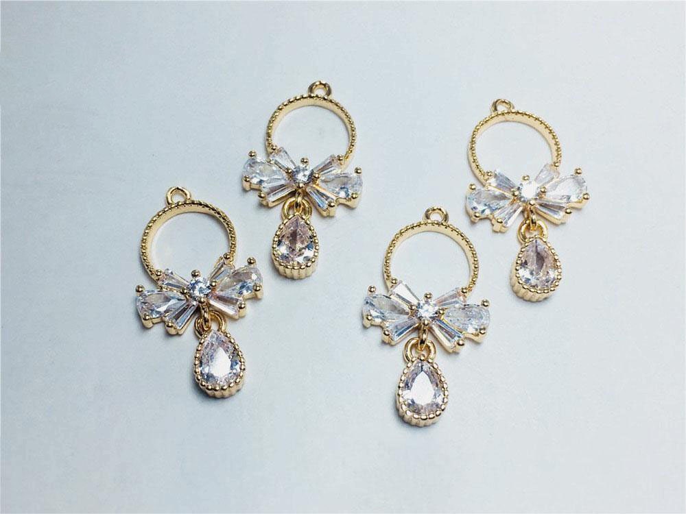 CZ Pave Bow Tie Charm, Cubic Zircon Crystal Bow Tie Pendant,  Necklace Pendant, 14K Real Gold Plated Charm, Jewelry Findings JY012-F010