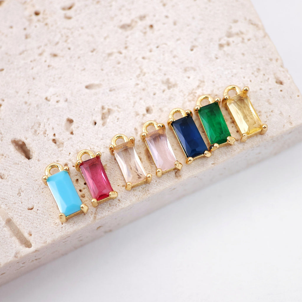 Crystal Tiny Rectangular Charms, Rainbow Color Crystal, 18K Gold Plated Rectangular Pendant, Jewelry Findings S20525