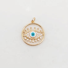 Load image into Gallery viewer, Cubic Evil Eye Charm, 18K Gold Plated Micro CZ Pave Round Pendant, 20mm, Necklace Making Charm, Jewelry Findings S20377