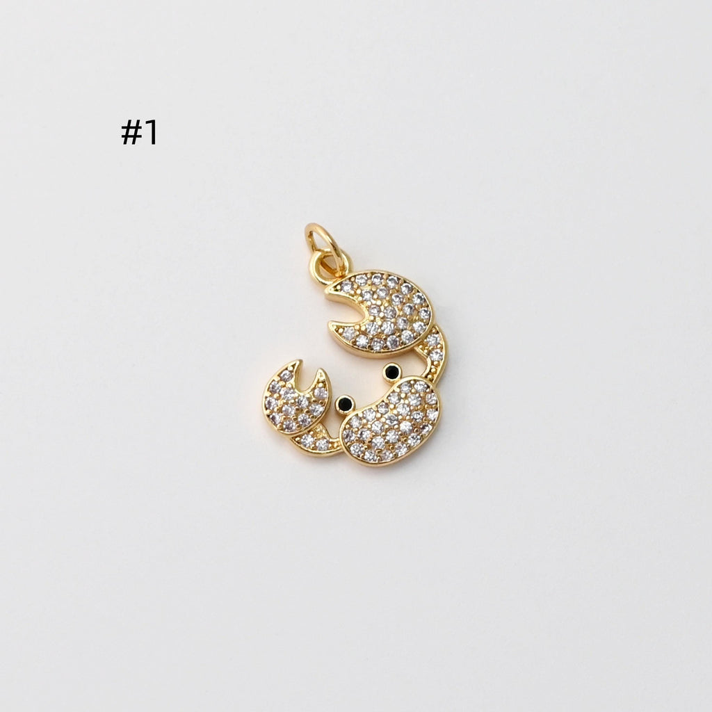 Crab/Lobster Pendant, Enamel Marine Life Charms, Pave CZ, 18K Gold Plated Charms, For Bracelet And Necklace Making, Jewelry Findings S1427