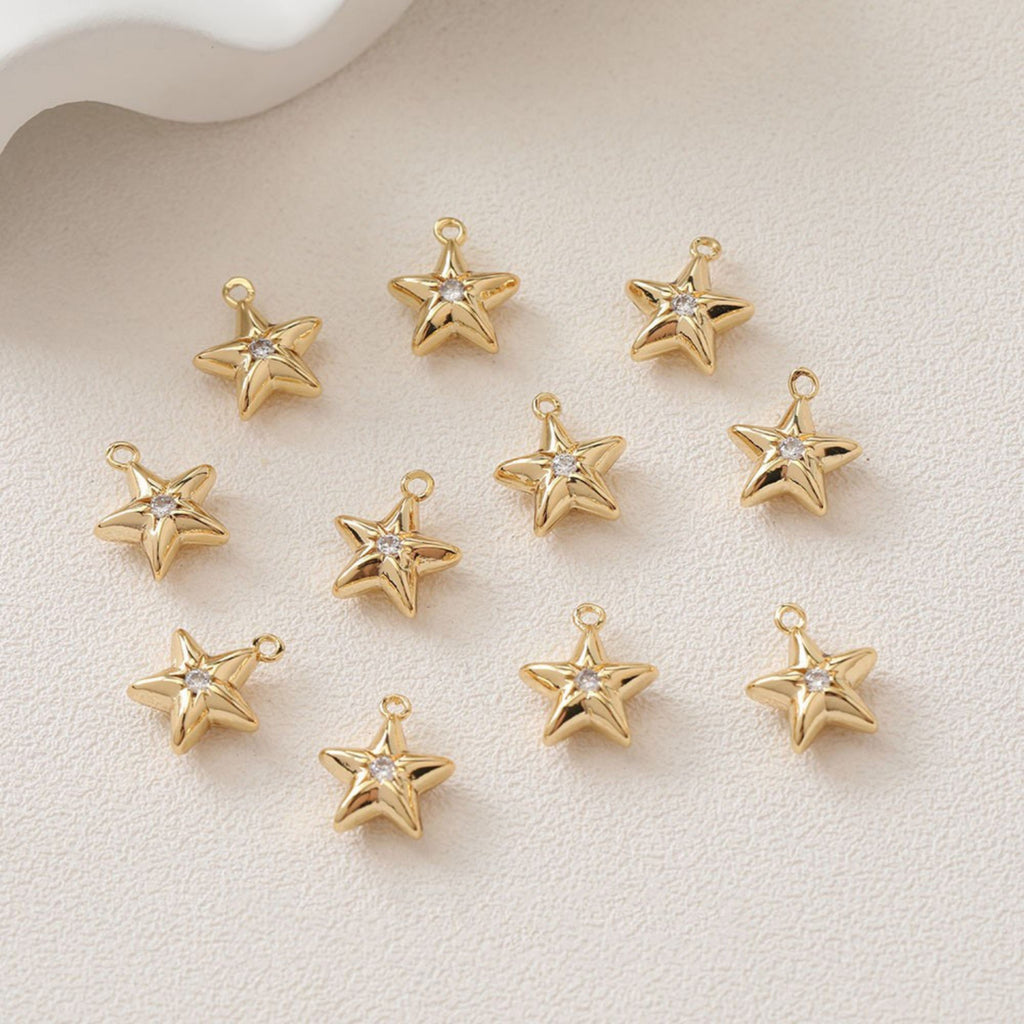 Dijes de estrella, luna, concha, triángulos, colgante de pavé cúbico de cristal, chapado en oro de 14 quilates, fabricación de collares, accesorios de joyería GZ407