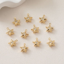 Cargar imagen en el visor de la galería, Dijes de estrella, luna, concha, triángulos, colgante de pavé cúbico de cristal, chapado en oro de 14 quilates, fabricación de collares, accesorios de joyería GZ407