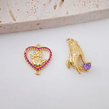 Load image into Gallery viewer, Hand Charm, Heart Shape Connector, 18K Gold Plated CZ Pave Pendant, Neckalce Bracelet Making Pendant, Jewelry Supply Finding S20254