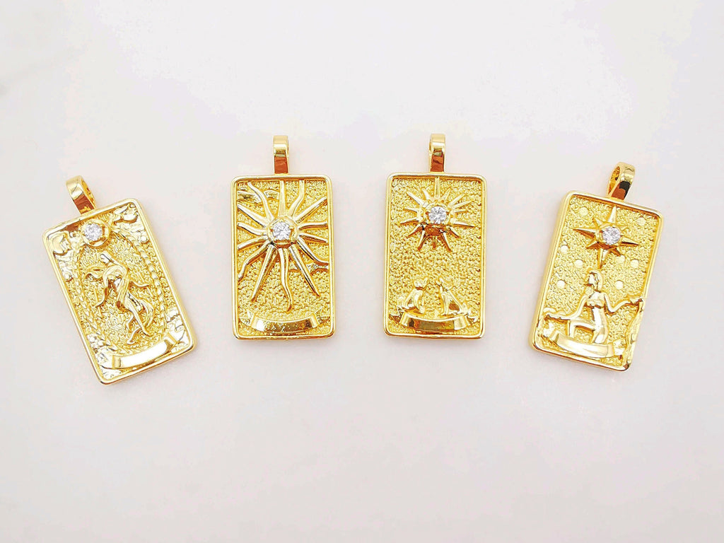 Dijes de cartas del Tarot, colgantes chapados en oro brillante de 18 quilates, para hacer collares, 30 x 15 mm, accesorios para bisutería - S390