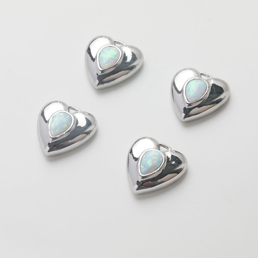 3D Heart Charms, 14K Gold Plated Opal Pave, Love Pendant, Necklace Making Pendants, Jewelry Findings GZ741