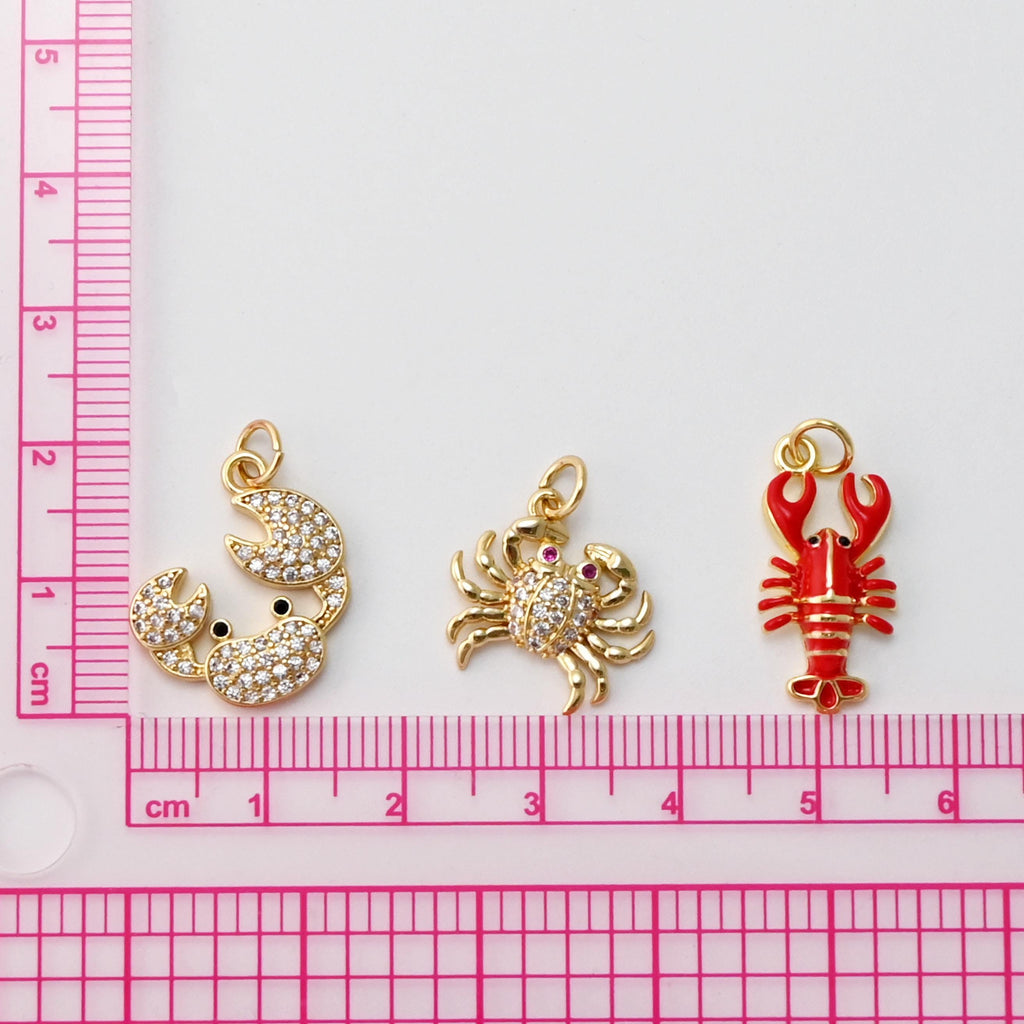 Crab/Lobster Pendant, Enamel Marine Life Charms, Pave CZ, 18K Gold Plated Charms, For Bracelet And Necklace Making, Jewelry Findings S1427