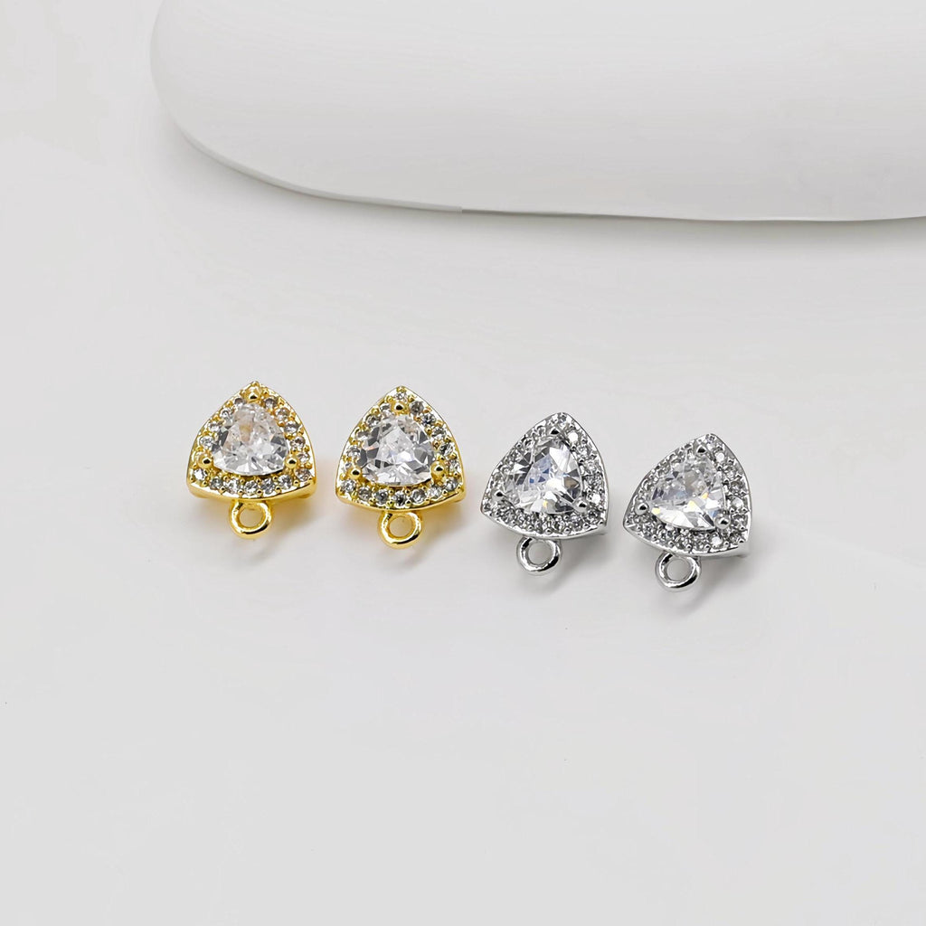 18K Gold Post, Triangle Earrings, CZ Pave, 10.7*8.4mm, S925 silver pin, Stud Earring Nickel Free, Hypoallergenic Earring Findings D0407