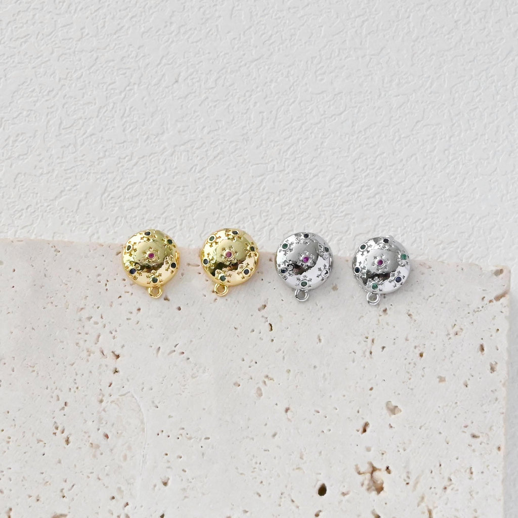 Pendientes de poste redondos, 10,8 x 9 mm, chapados en oro de 18 quilates, con aro, pavé de circonitas arcoíris, hipoalergénicos, accesorios para pendientes D0401