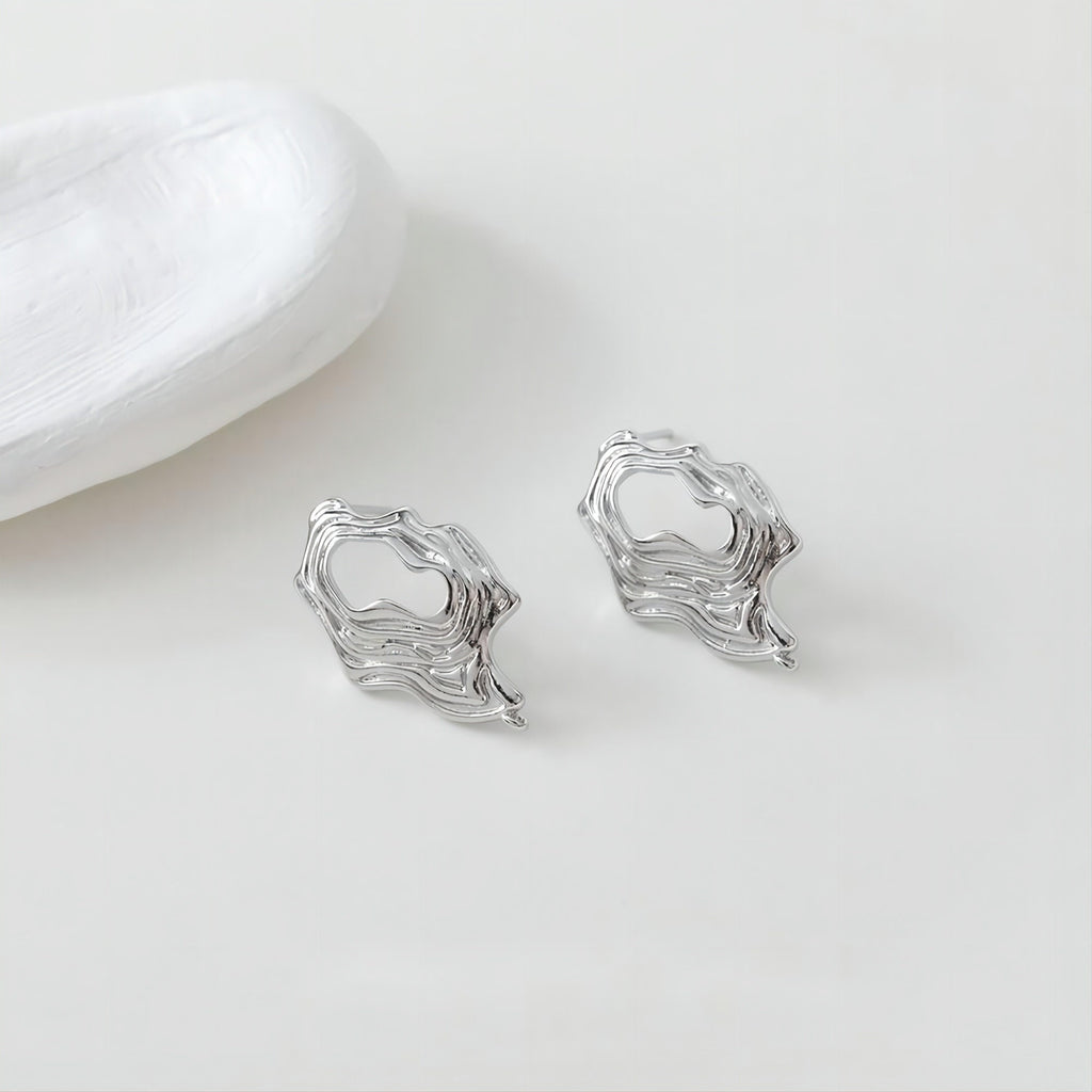 Irregular 14K Gold Pleated Openwork Post with Loop, Gold/Silver, S925 Silver Pin Nickel Free Earrings, Hypoallergenic Earring Findings GE022