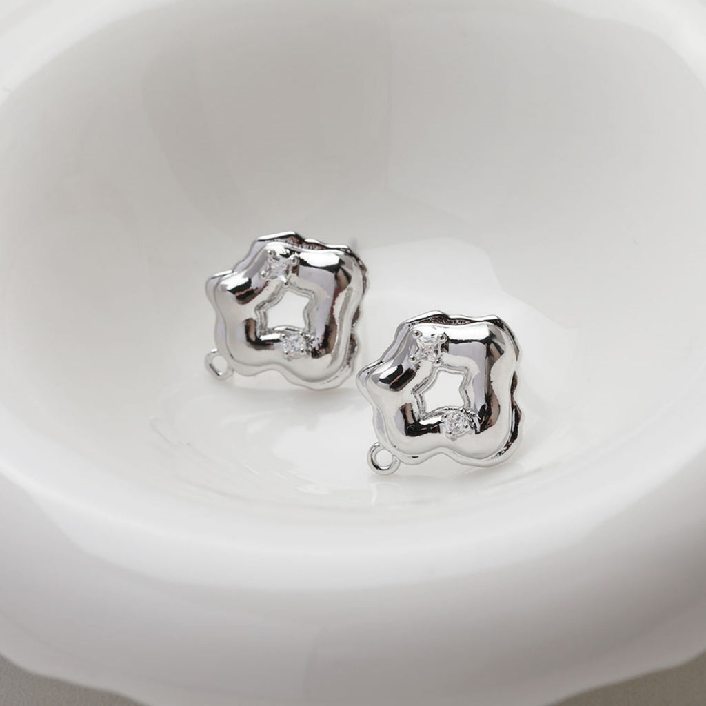 Irregular Pave CZ Earring Post, 14K Gold/Silver Plated, S925 Silver Pin Nickel Free Earrings, Hypoallergenic Earring Findings GT017