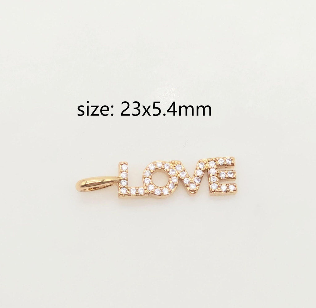 Words Pave Charm, Dear/OMG/Angel/Boss/Amore/Kiss/Lucky/Love, 18K Gold Plated, Necklace Making, CZ Pave Pendant, Jewelry Supplies S20345