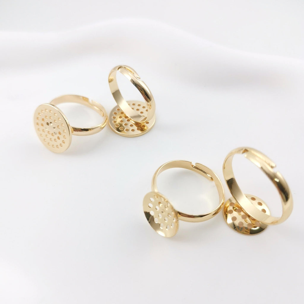 Anillo ajustable en blanco, copa con múltiples orificios, anillo sin terminar, engaste de cabujón redondo, oro de 14 quilates, base de anillo de plata, anillo minimalista ZX168