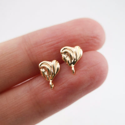 Heart Shape Post Earrings, Gold Plated Earring Post with Loop, Hypoallergenic, Handmade Earring Finding, DIY Earring Supplies ZX226