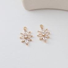 Load image into Gallery viewer, Flower Charm, Cubic Zircon Crystal Flower Pendant, CZ Earring Charms,  Real Gold Plated Brass Earring Charms, Jewelry Findings D0297