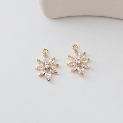 Flower Charm, Cubic Zircon Crystal Flower Pendant, CZ Earring Charms,  Real Gold Plated Brass Earring Charms, Jewelry Findings D0297