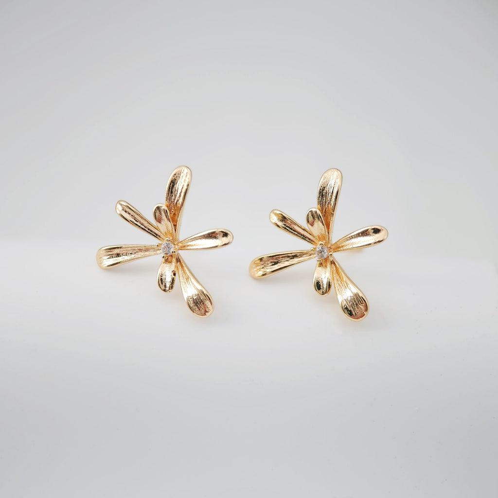 Flower Earring Post with Loop, S925 Silver Pin, 18K Real Gold Plated Brass Stud Earring With Loop, Nickel Free, Earring Finding ZX207