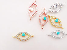 Load image into Gallery viewer, Cubic Evil Eye Connector Charm, 18K Gold Plated Micro CZ Pave Connector, 17x7mm, Bracelet Making, Jewelry Findings S126