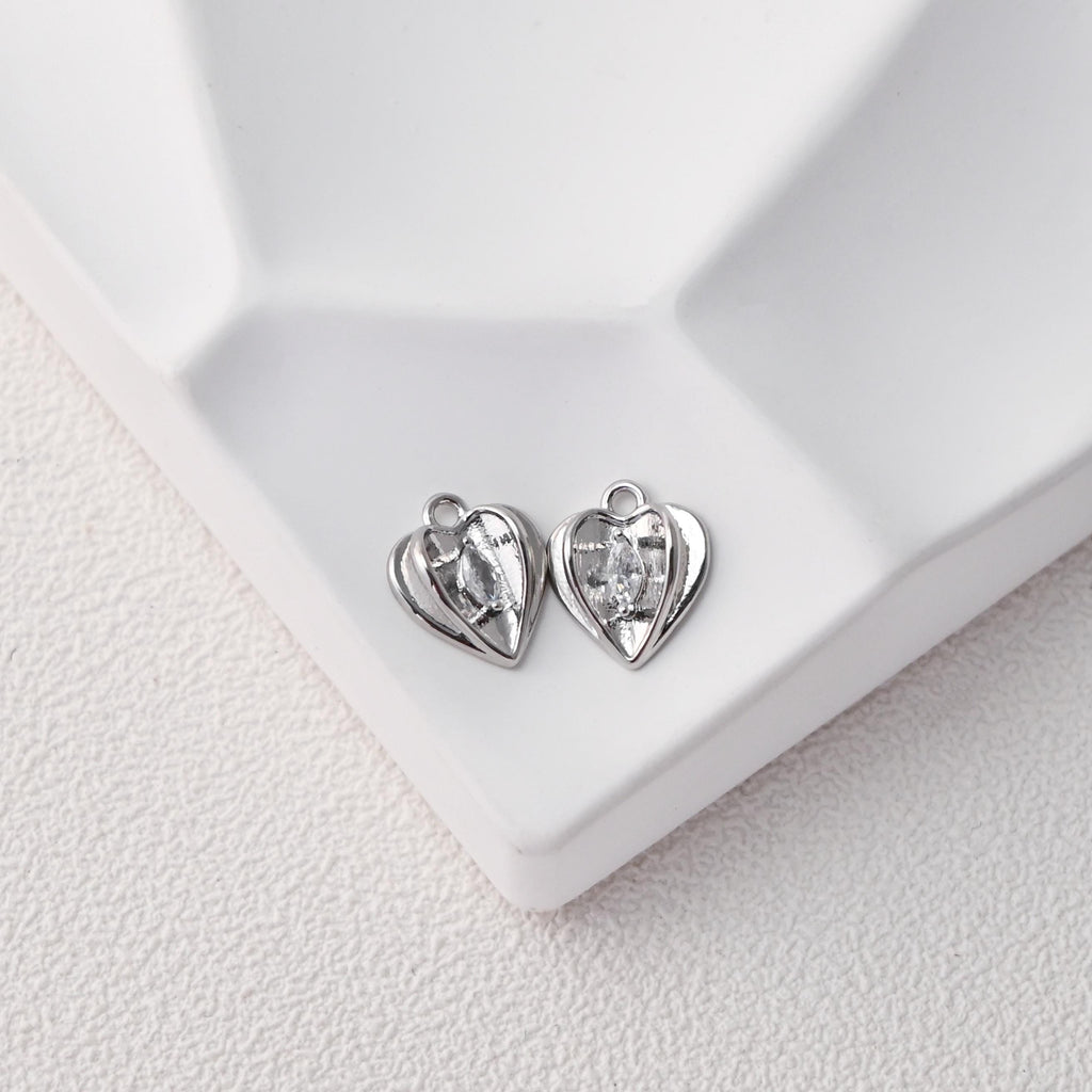 CZ Pave Heart Charm, 3D Heart Pendant, Gold Love Charm,  18K Gold Plated, For Necklace And Earrings Making, Jewelry Findings D0500