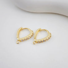 Load image into Gallery viewer, Drop Shape Ear Hoops Pave Crystal, 15.6*13mm, 18K Gold Plated Leverback Earrings, Huggie Hoops Earring D0152