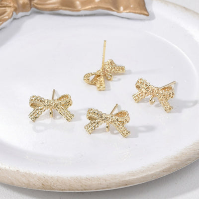 Lace Bow  Ear Post with Loops, Nickel Free,  14K Gold Plated Stud Earring Finding LL154