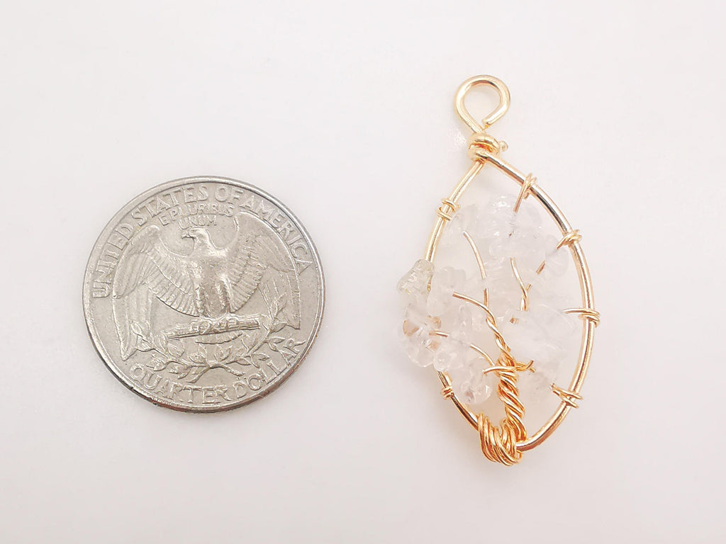 Handmade Rubble Crystal Charm, Tree of Life Pendant, Clear/Purple, Bracelet Necklace Pendant, Gold Plated Glass Charm, Jewelry Findings L007