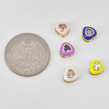 Cargar imagen en el visor de la galería, 2 cuentas espaciadoras de corazón esmaltadas, chapadas en oro de 18 quilates, con pavé de circonitas cúbicas, de 8 mm, para colgante de corazón, suministros para bisutería S20663