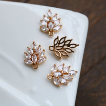 Load image into Gallery viewer, CZ Pave Leaf Charm, Cubic Zircon Crystal Leaf Pendant, CZ Earring Charms,  Real Gold Plated Brass Earring Charms, Jewelry Finding ZR004-F046