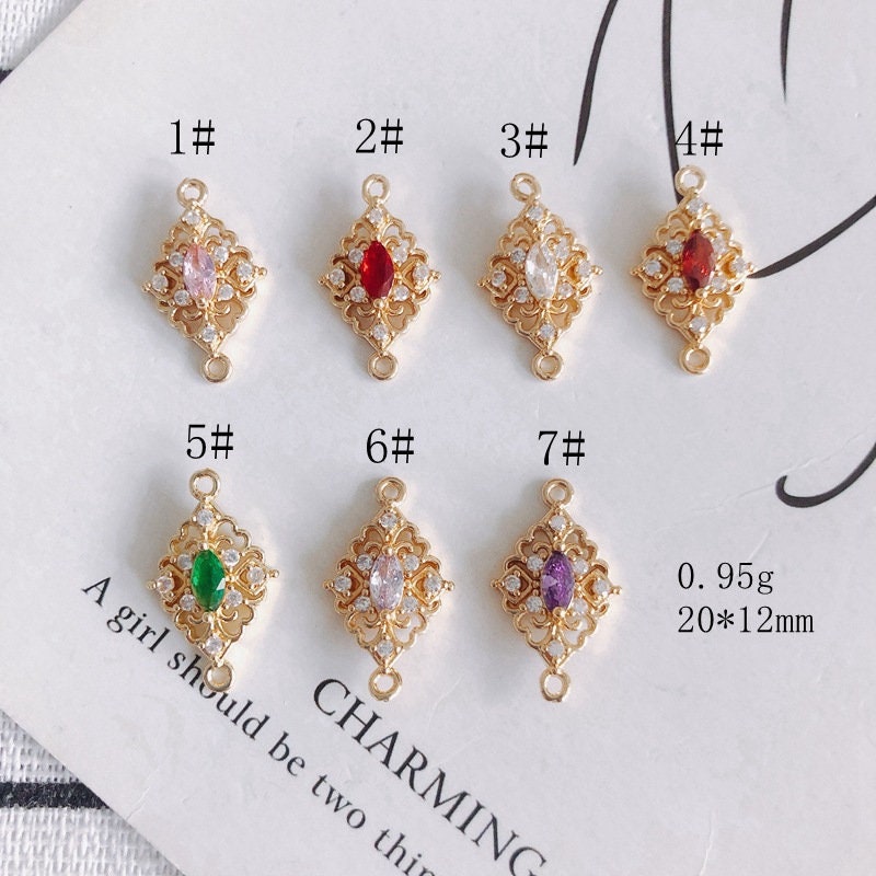 10pcs Flower Connector Charm with loops, Boho Connector, Cubic Pave Pendant, Necklace Making, Gold Plated Jewelry Findings MY060-F123
