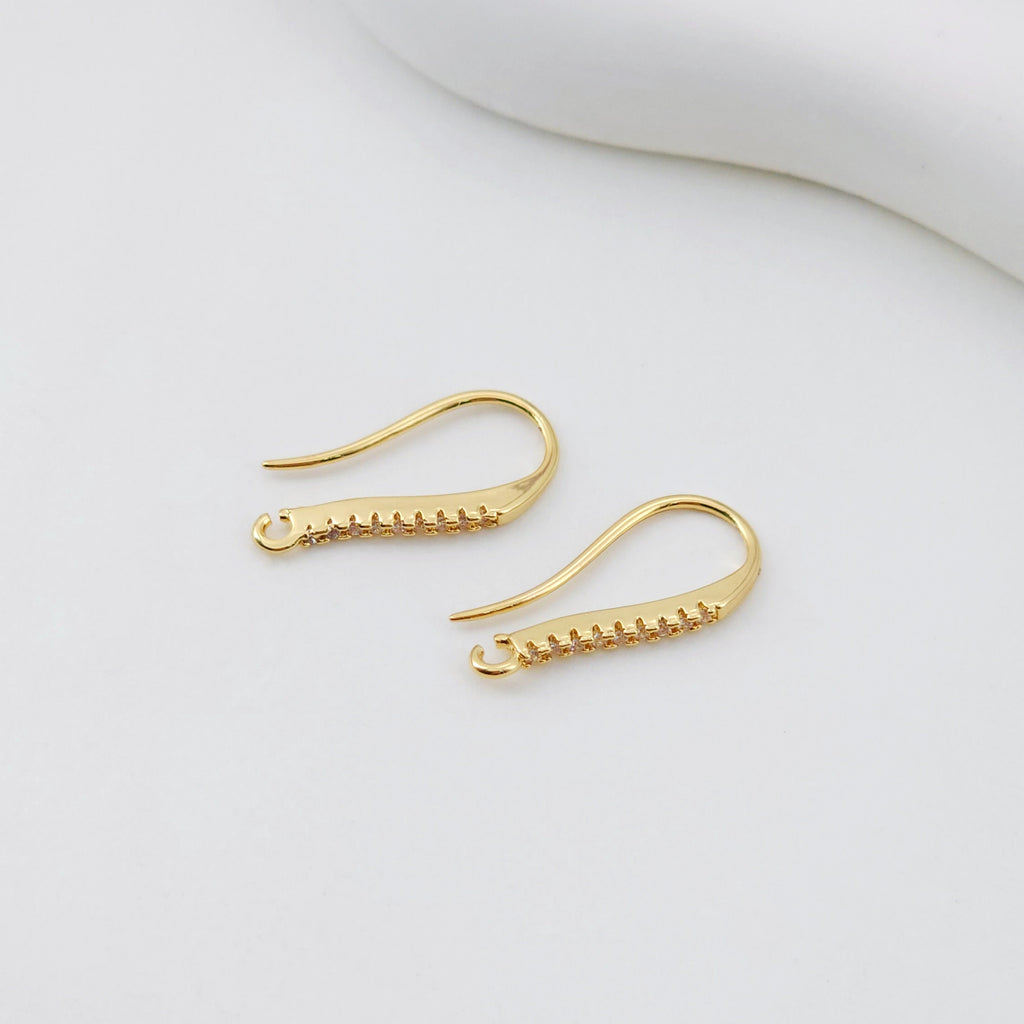 18K Gold Plated Ear Wires, Cubic Pave Earring Hooks, Nickel Free, Fish Hooks, Ear Wires for Jewelry Making D0136