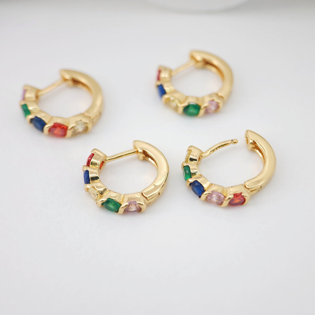 Cubic Ear Hoops Pave Crystal, 14mm, 18K Gold Plated Leverback Earrings, Huggie Hoops Earring S1061