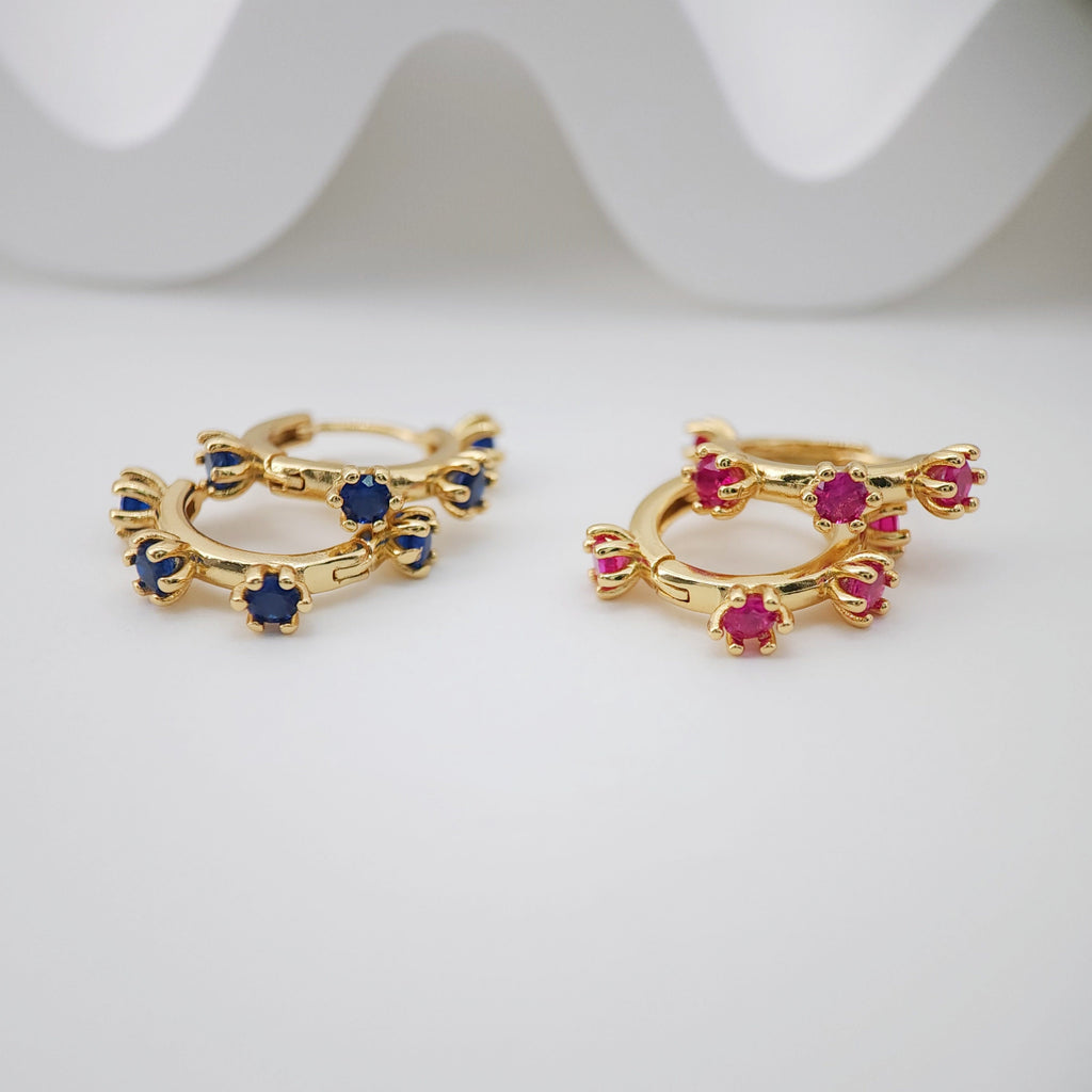 Flower Cubic Ear Hoops Pave Crystal , 16mm, 18K Gold Plated Leverback Earrings, Huggie Hoops Earring S20264