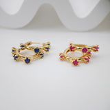 Flower Cubic Ear Hoops Pave Crystal , 16mm, 18K Gold Plated Leverback Earrings, Huggie Hoops Earring S20264