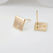 Load image into Gallery viewer, 10pcs Gold Square Earring Post, 8mm, Nickel Free Earrings, Ear Stud Loop, Hypoallergenic Earring Findings Z089