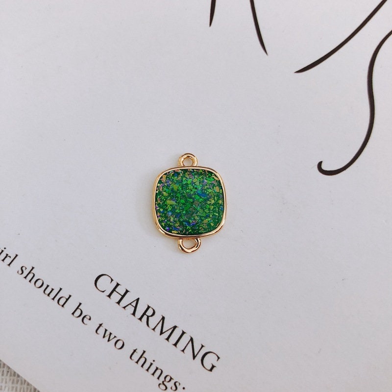 10 conectores cuadrados de ópalo sintético, resina con lámina de oro, para pulsera, collar y colgante, chapado en oro auténtico de 14 quilates, accesorios de joyería MY048-F071